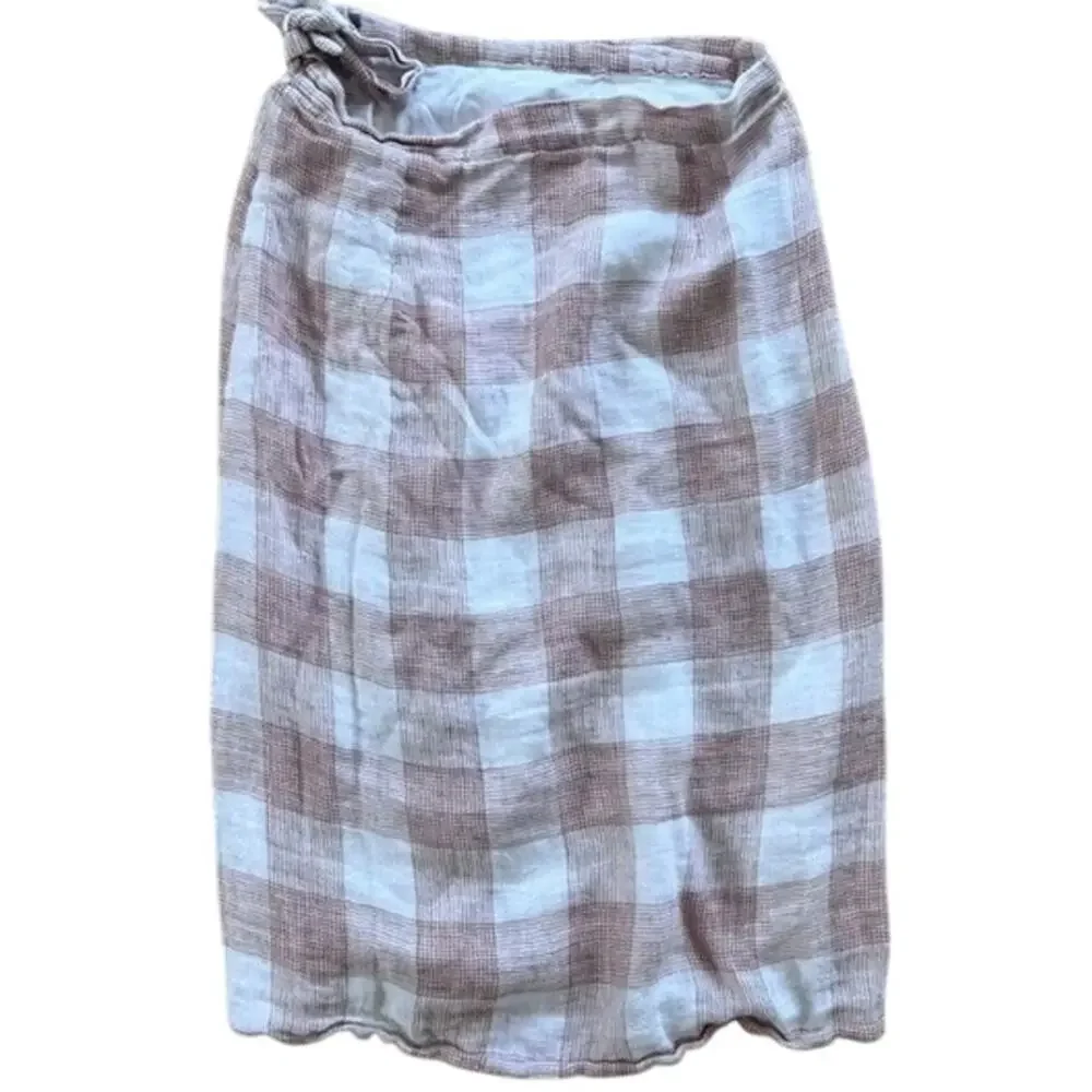 Heartloom Bently High Waist Checkered Midi Skirt Button Tie Coverup S Pink Cream